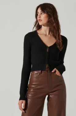 Pearl Button Cardigan -Barbie Clothing Shop AT17475 BLACK 2 scaled