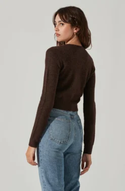 Pearl Button Cardigan -Barbie Clothing Shop AT17475 BROWN 4 scaled