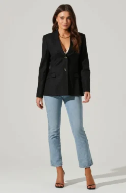 Fitted Buttoned Blazer -Barbie Clothing Shop AT17557 BLACK 1 scaled