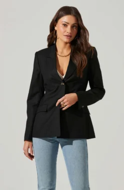 Fitted Buttoned Blazer -Barbie Clothing Shop AT17557 BLACK 3 scaled