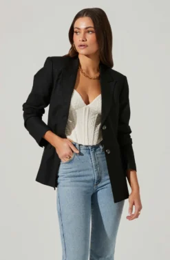 Fitted Buttoned Blazer -Barbie Clothing Shop AT17557 BLACK 4 scaled