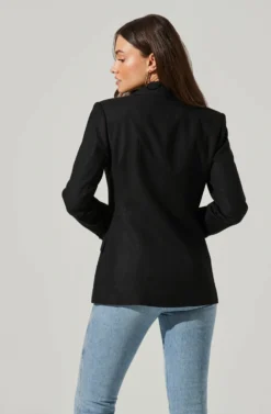 Fitted Buttoned Blazer -Barbie Clothing Shop AT17557 BLACK 5 scaled