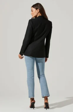 Fitted Buttoned Blazer -Barbie Clothing Shop AT17557 BLACK 6 scaled