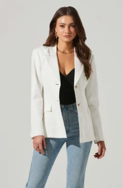 Fitted Buttoned Blazer -Barbie Clothing Shop AT17557 IVORY 4 scaled