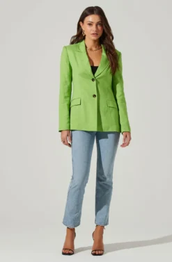 Fitted Buttoned Blazer -Barbie Clothing Shop AT17557 LIME 1 scaled