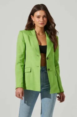 Fitted Buttoned Blazer -Barbie Clothing Shop AT17557 LIME 4 scaled