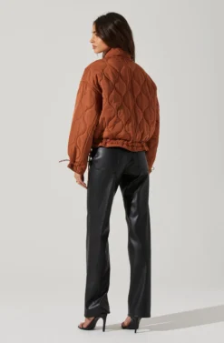 Dalia Quilted Cinched Jacket -Barbie Clothing Shop AT17586 BROWN 4 scaled