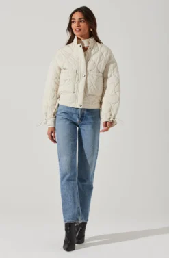 Dalia Quilted Cinched Jacket -Barbie Clothing Shop AT17586 EGGSHELL 2 scaled