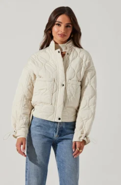 Dalia Quilted Cinched Jacket -Barbie Clothing Shop AT17586 EGGSHELL 4 scaled