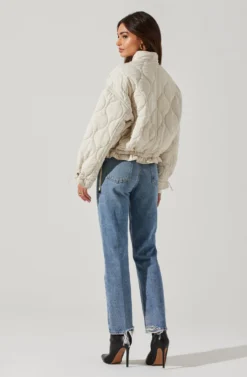 Dalia Quilted Cinched Jacket -Barbie Clothing Shop AT17586 EGGSHELL 6 scaled