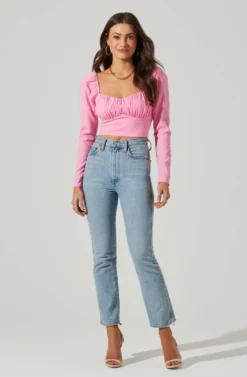 Long Sleeve Sweetheart Neck Crop Top -Barbie Clothing Shop AT17592 PINK 1 scaled
