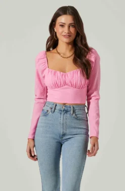 Long Sleeve Sweetheart Neck Crop Top -Barbie Clothing Shop AT17592 PINK 3 scaled