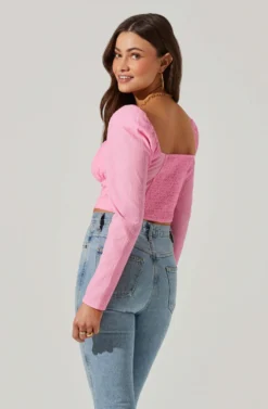 Long Sleeve Sweetheart Neck Crop Top -Barbie Clothing Shop AT17592 PINK 4 scaled