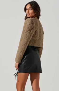 Lucia Quilted Cropped Puff Sleeve Jacket -Barbie Clothing Shop AT17627 LIGHTOLIVE 3 scaled