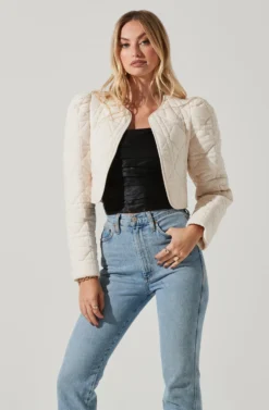 Lucia Quilted Cropped Puff Sleeve Jacket -Barbie Clothing Shop AT17627 OFFWHITE 2 scaled