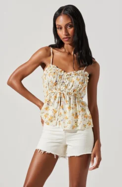 Ruched Babydoll Floral Cami -Barbie Clothing Shop AT17702 ORANGECREAMFLR 4 scaled