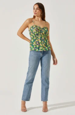 Ruched Babydoll Floral Cami -Barbie Clothing Shop AT17702 YELLOWGREENFLORAL 2 scaled