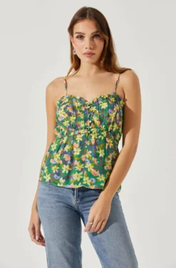 Ruched Babydoll Floral Cami -Barbie Clothing Shop AT17702 YELLOWGREENFLORAL 3 scaled