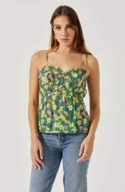 Ruched Babydoll Floral Cami -Barbie Clothing Shop AT17702 YELLOWGREENFLORAL 4 scaled