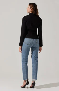 Shirred Long Sleeve Collared Flyaway Top -Barbie Clothing Shop AT17821 BLACK 5 scaled