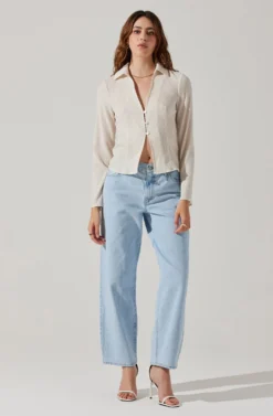 Shirred Long Sleeve Collared Flyaway Top -Barbie Clothing Shop AT17821 OFFWHITE 1 scaled