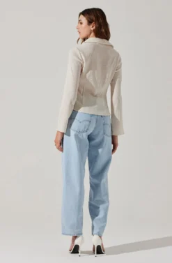 Shirred Long Sleeve Collared Flyaway Top -Barbie Clothing Shop AT17821 OFFWHITE 5 scaled