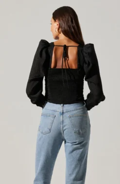 Long Sleeve Ruched Puff Sleeve Top -Barbie Clothing Shop AT17932YS BLACK 6 scaled