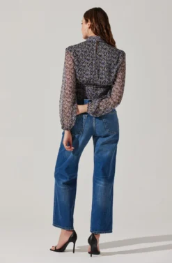 Floral Puff Sleeve Mock Neck Top 9 Floral Puff Sleeve Mock Neck Top -Barbie Clothing Shop AT17933 BLACKPURPLEFLORAL 5 scaled