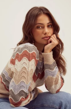 Emma Chevron Sweater -Barbie Clothing Shop FallSweaters ACT16173 TAUPE BLUEMULTI 3 scaled